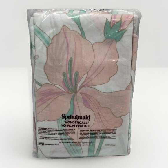 Springmaid Wondercale Ruffled Pillowcases Peach Green Floral - Picture 3 of 3